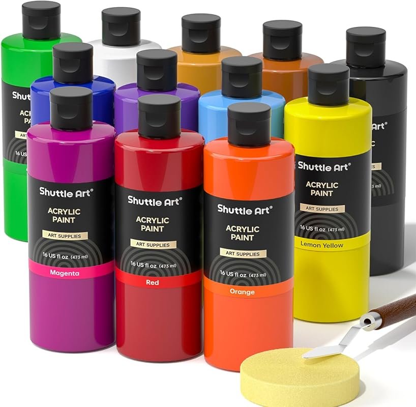 Shuttle Art Acrylic Paint 12 Colors in 16oz Bottles for Fiberglass Can
