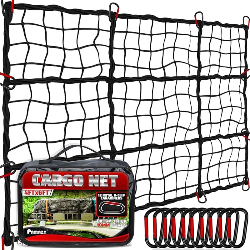 Heavy-Duty 4x6 Bungee Cargo Net with 10mm Cord and 12 Steel Carabiners