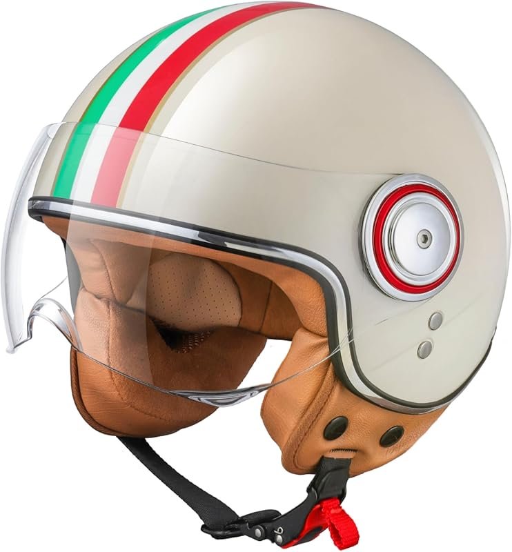 Open Face Half Helmet for Adults, 3/4 Retro Vespa Style, DOT Approved 