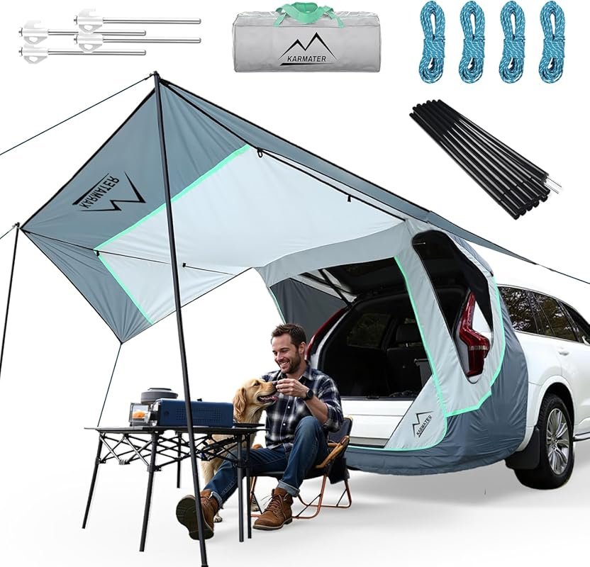 SUV Tailgate Tent with Poles, Awning, and Mosquito Net for Outdoor Cam
