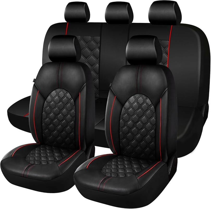 CAROMOP Luxury PU Leather Waterproof Car Seat Covers for Sedans, SUVs,