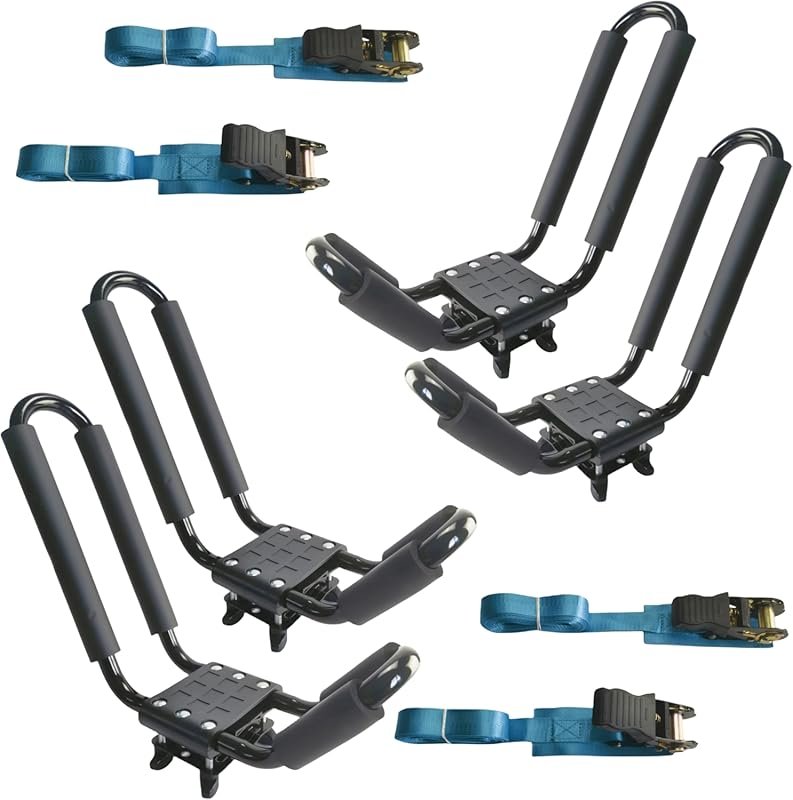 Two Pairs of J-Cross Bar Kayak Roof Racks for Car Top Mounting of Cano