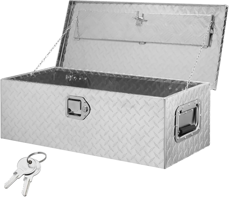 VEVOR Silver Aluminum Truck Bed Tool Box with Diamond Plate and Lock