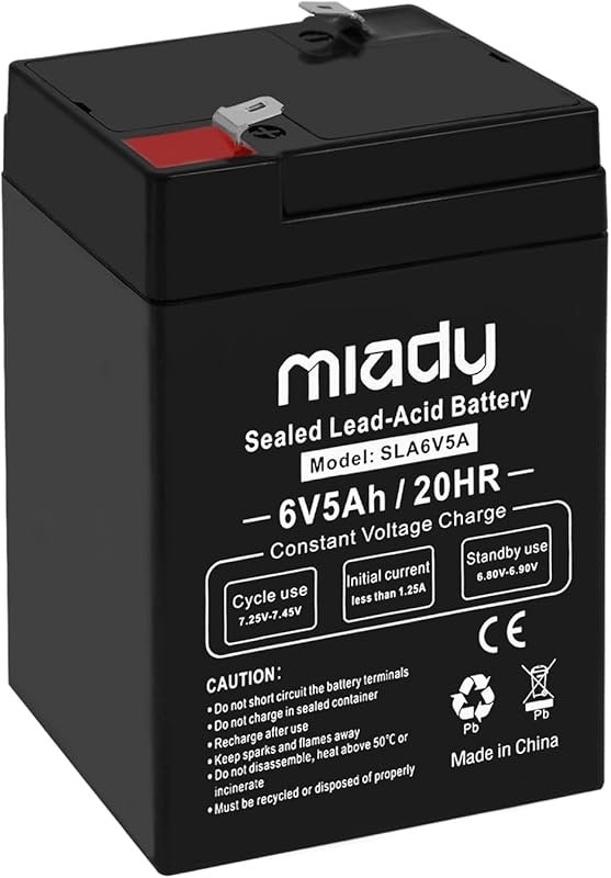 Miady 6V 5Ah Rechargeable Sealed Lead Acid Battery for Portable Power 