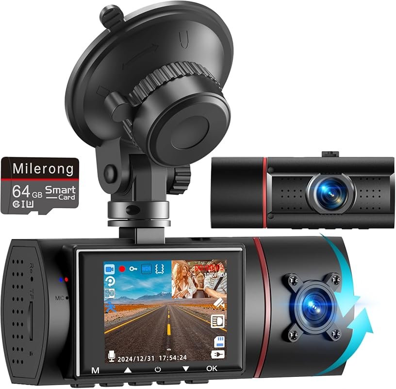 Dual dash cam with front and interior views for Uber drivers, featurin