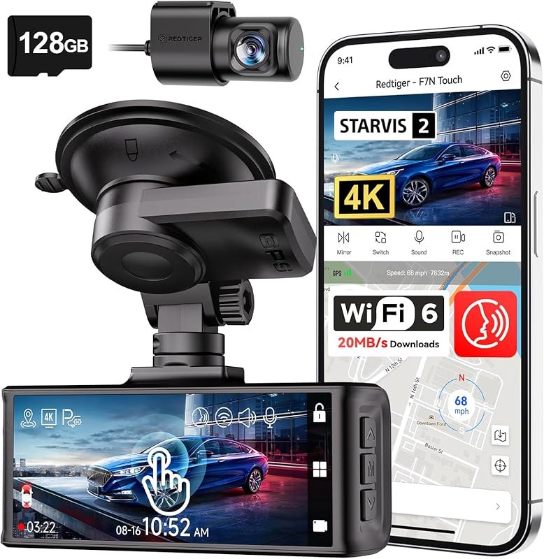 REDTIGER 4K Front and Rear Dash Cam with STARVIS 2, 5GHz WiFi, and Inc