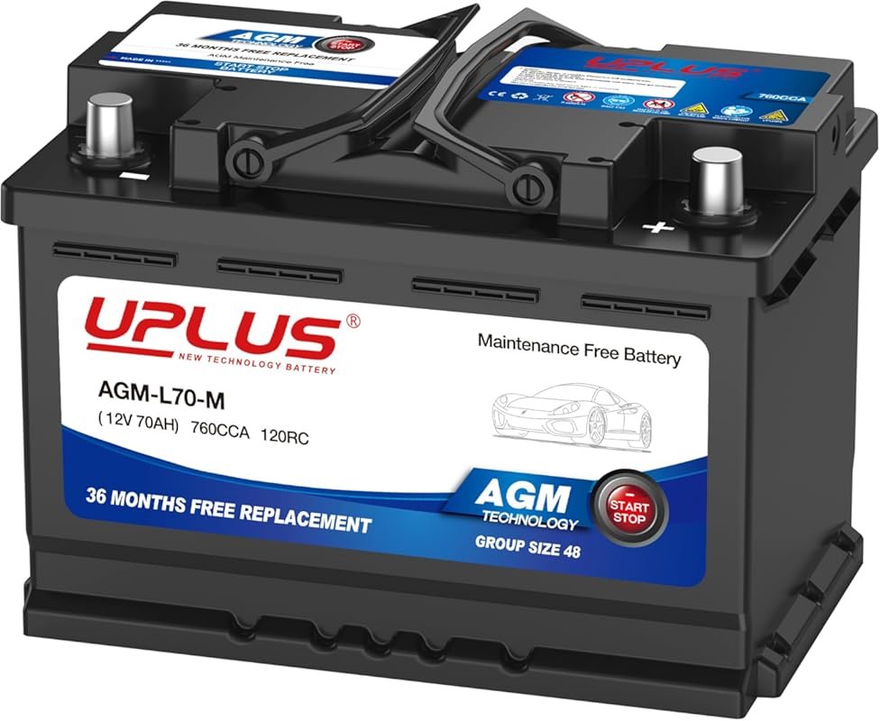 UPLUS AGM-L70-M AGM Battery with 12V 70Ah and 760 CCA for Automotive U