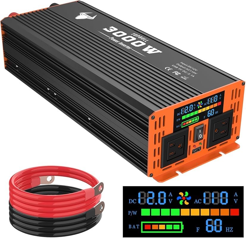 3000 Watt Power Inverter, Car/Home 12V DC to 110V AC Converter, with L