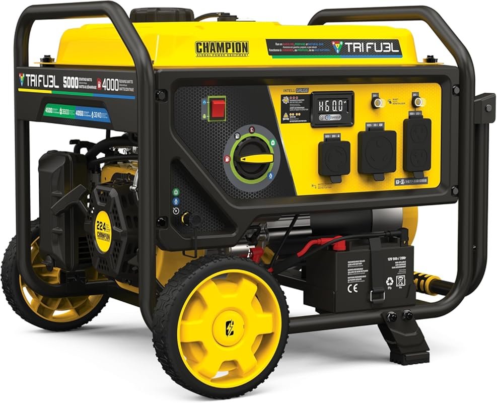Champion 5000-watt portable generator with electric start, tri-fuel ca