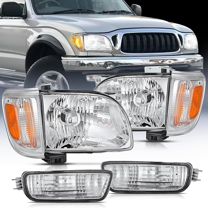 Headlight assembly for 2001-2004 Toyota Tacoma with chrome housing and