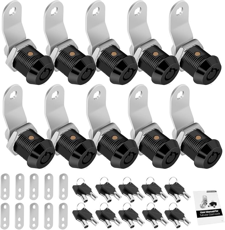 RV Storage and Toolbox Cam Locks, 5/8 Inch, 10-Pack Keyed Alike in Bla