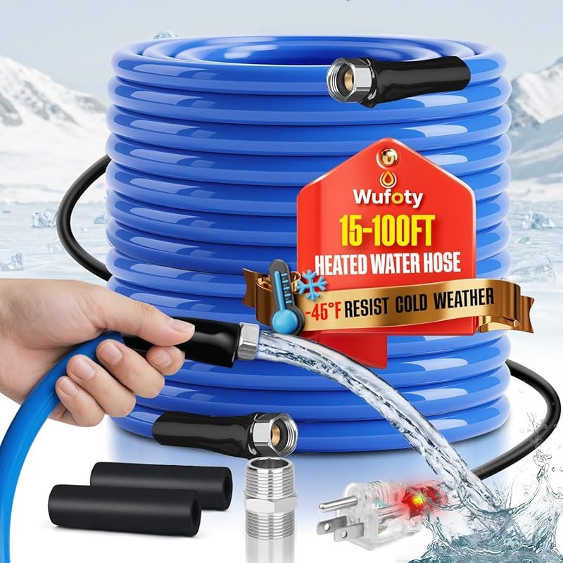 15FT Heated Water Hose for RV with -47°F Anti-Freeze Protection and 1/
