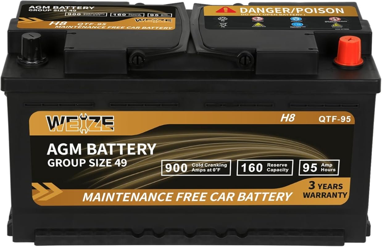 Weize Platinum H8 Group 49 AGM Battery with 900 CCA and 36 Month Warra