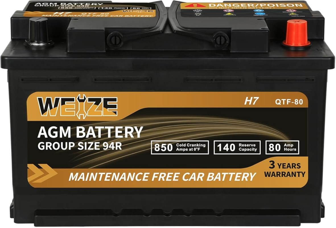Weize AGM Group 94R battery provides 850 CCA and 80AH capacity with a 