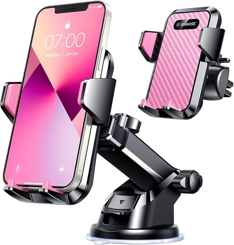 VANMASS Pink Car Phone Mount: Multi-Position Holder with Strong Suctio