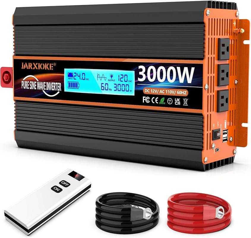 3000 Watt Pure Sine Wave Power Inverter 24V DC to 110V 120V Converter 