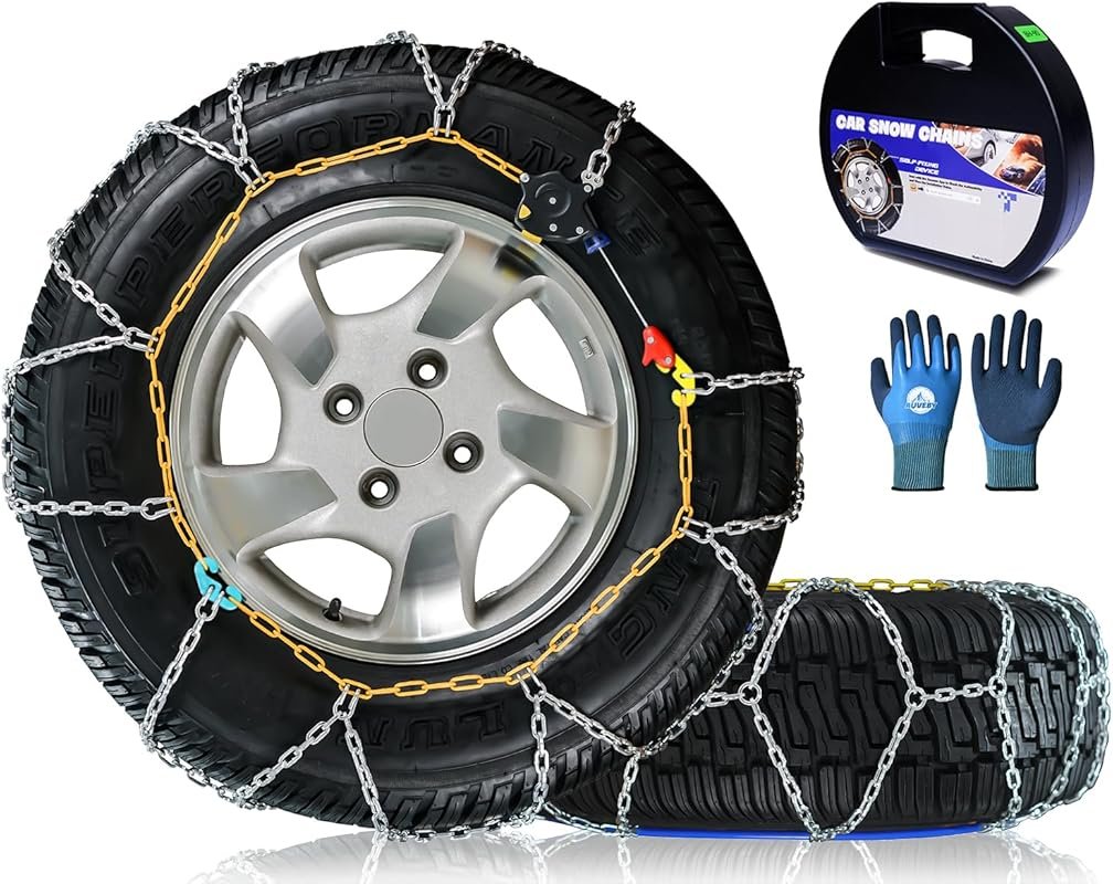 Portable snow chains with quick 1-minute auto-installation for cars an
