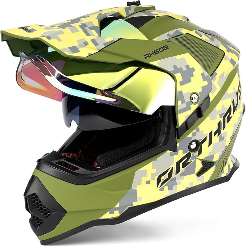 Orthrus Dual Sport Adventure Motorcycle Helmet with UV Dual Visor and 
