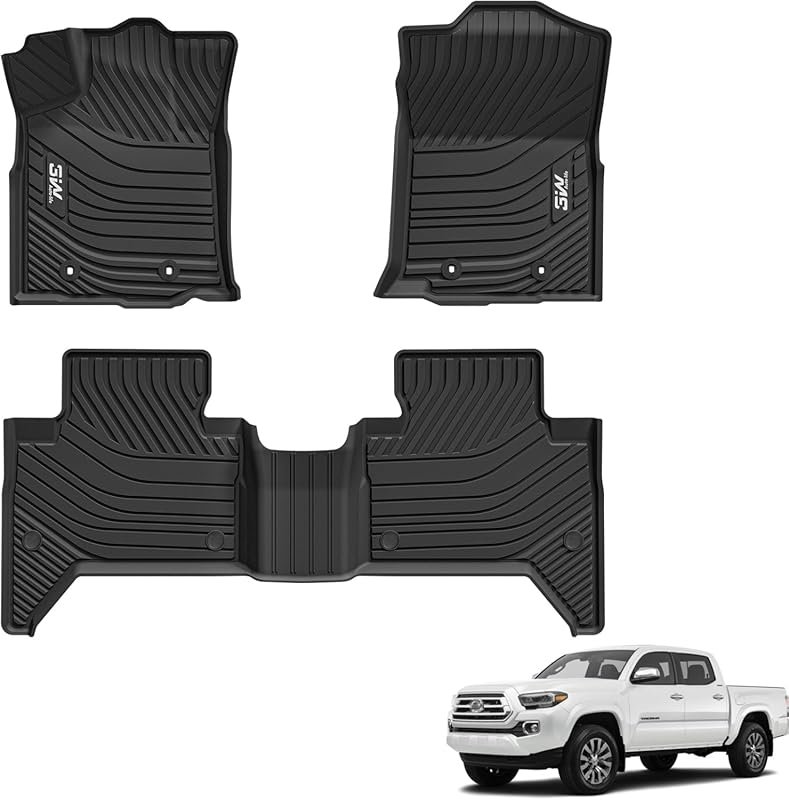 3W TPE Floor Mats for Toyota Tacoma 2016-2023 Double Cab, All-Weather 