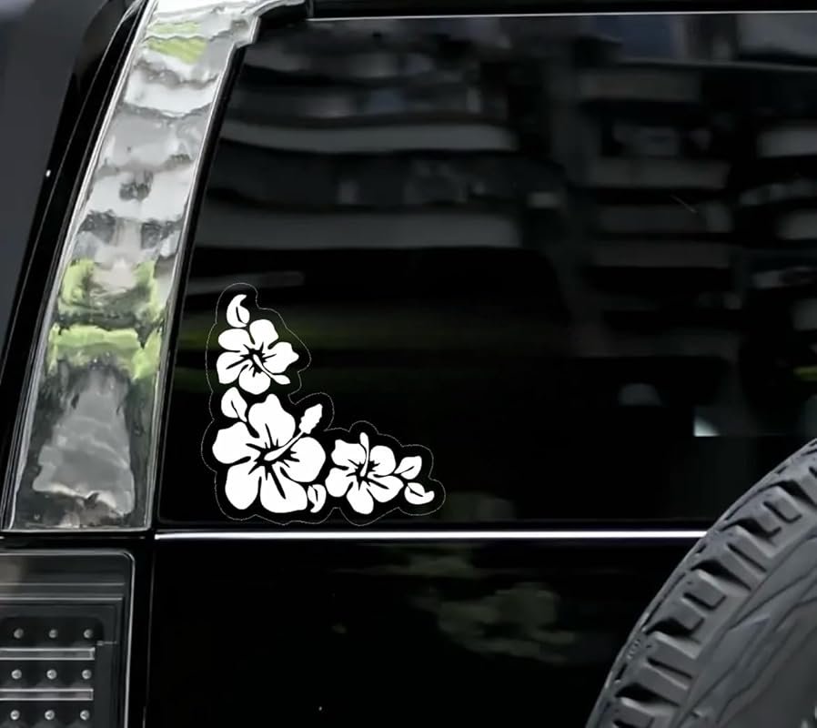 Hibiscus Flower White Vinyl Decal Sticker for Car Windows in Hawaiian 