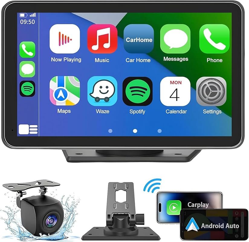 Portable Wireless with Apple CarPlay and Android Auto Screen for Car, 