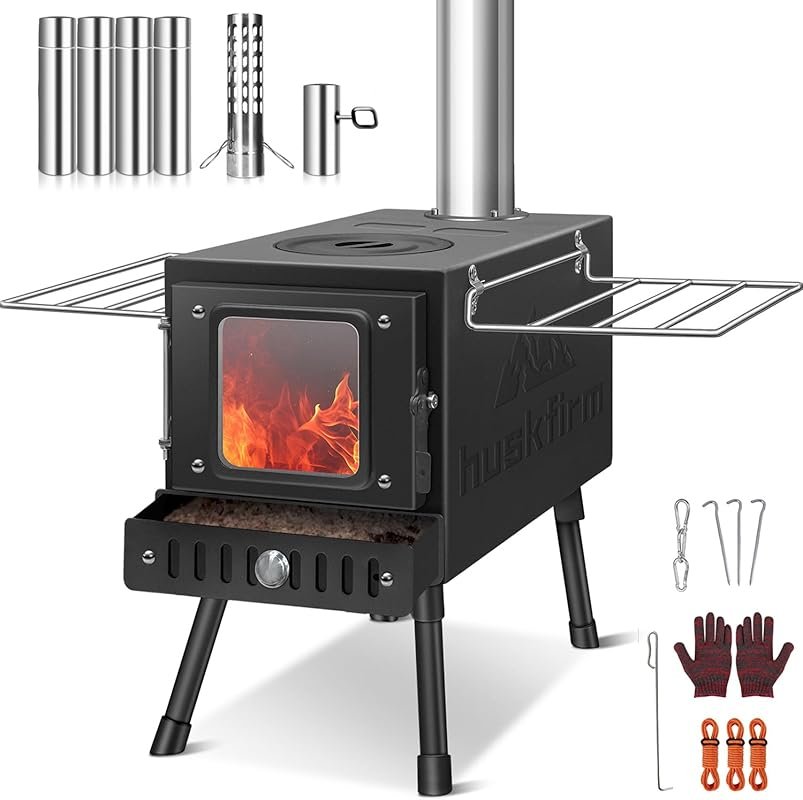 Folding Portable Wood Stove for RV with Chimney Pipe and Spark Arresto