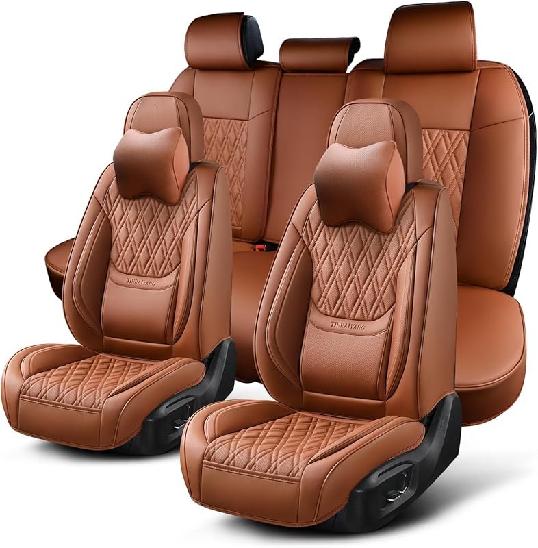 Breathable Leather Car Seat Covers Full Set with Headrests for Most Se