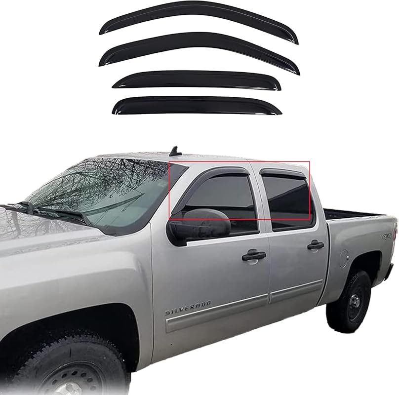 Tape-On Rain Guards for Chevy Silverado and GMC Sierra Crew Cab (2007-