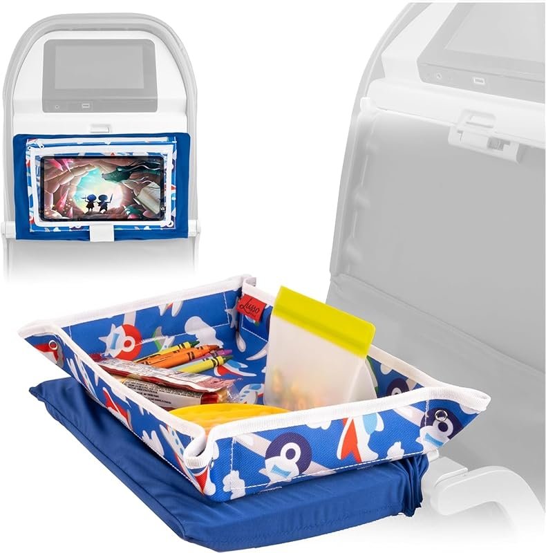 Lusso Gear Airplane Tray Table Cover with Snack & Toy Pockets, Foldabl
