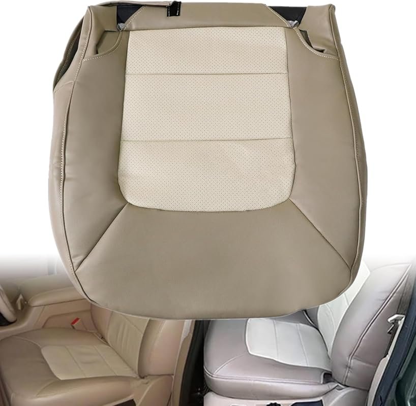 GXARTS driver side perforated tan bottom leather seat cover for Ford E