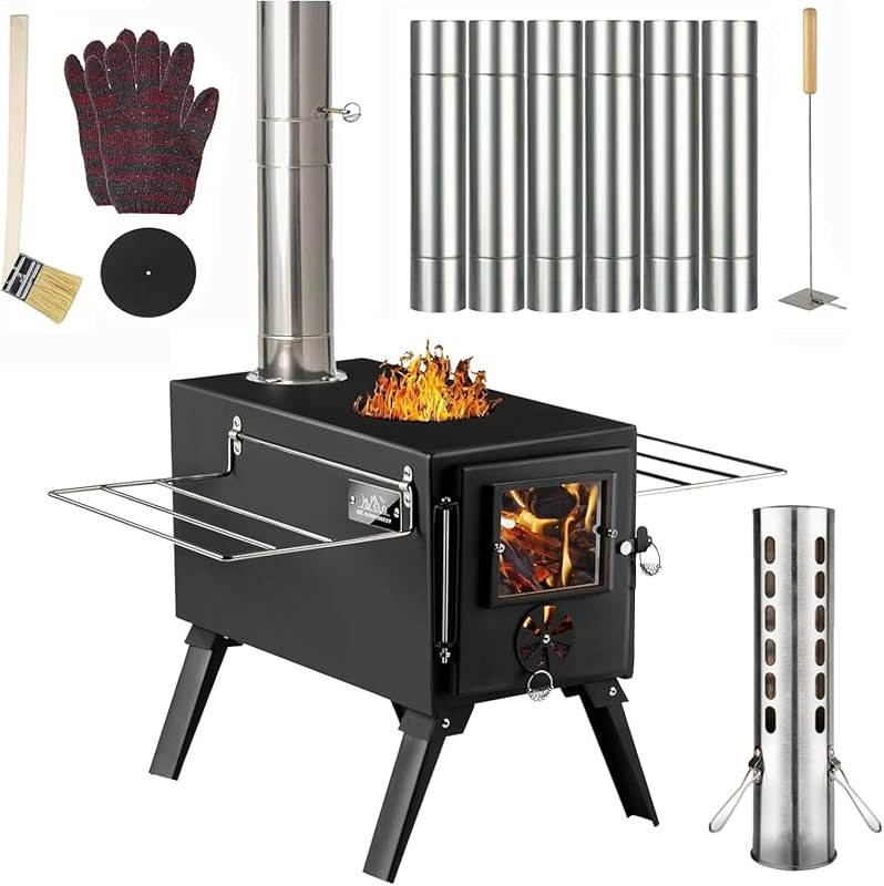 AVOFOREST Small Wood Stove for RV with Stainless Chimney Pipes for Hea