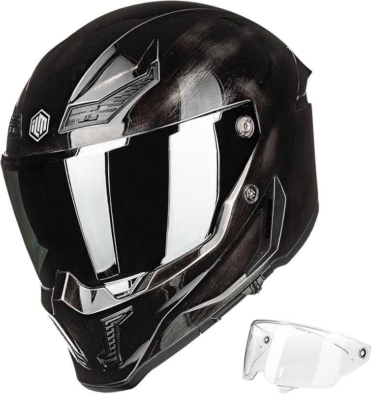 ILM Full Face Motorcycle Helmet – Dual Visor, DOT Approved, War Damage