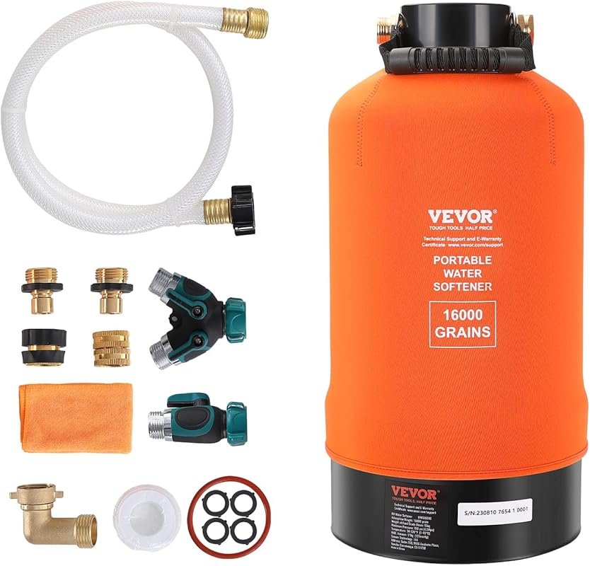 VEVOR Portable RV Water Softener with 16,000 Grain Capacity and Brass 