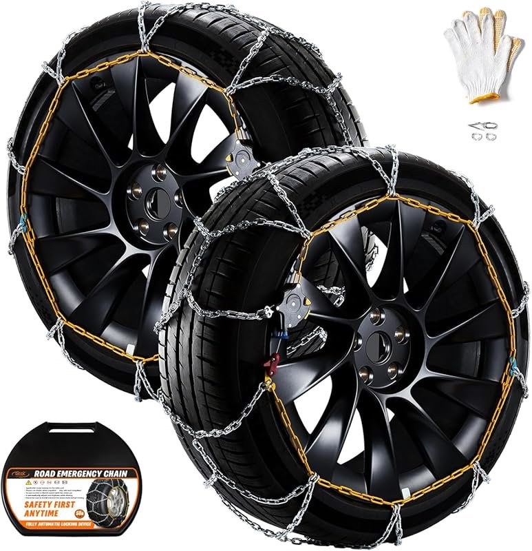 DEDC quick-fit snow chains for Tesla Model Y, fits 215–275mm tires, se
