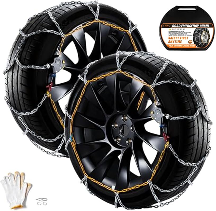 DEDC quick-fit snow chains for Tesla Model 3, fits 215–265mm tires, se