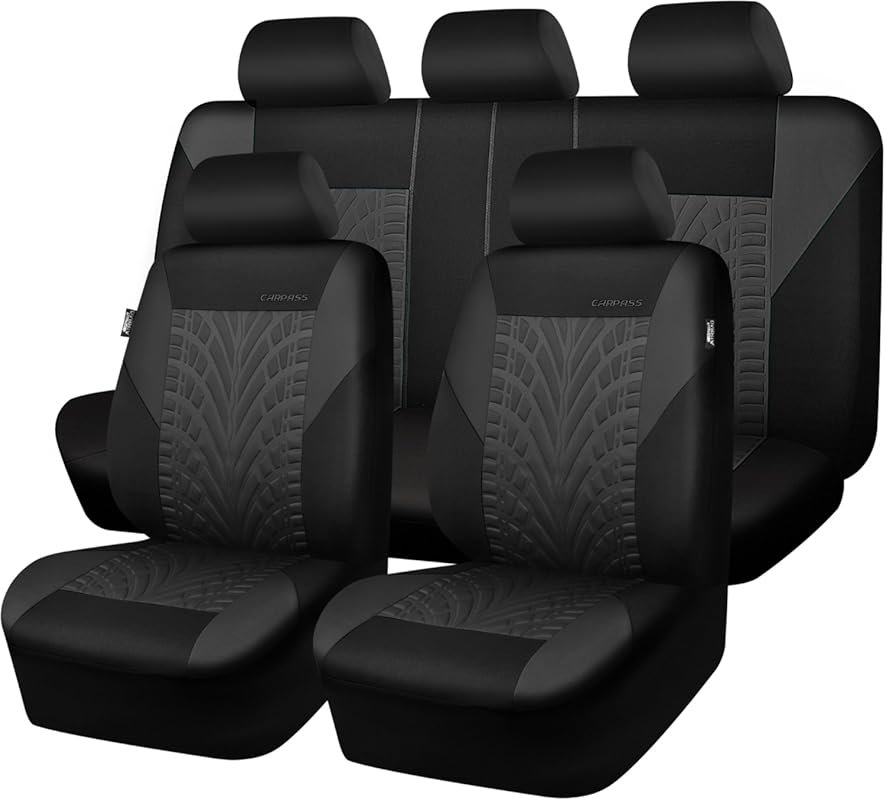 Car Seat Covers Full Set, Split Rear Bench, 3D Tyre Embossed, Airbag C
