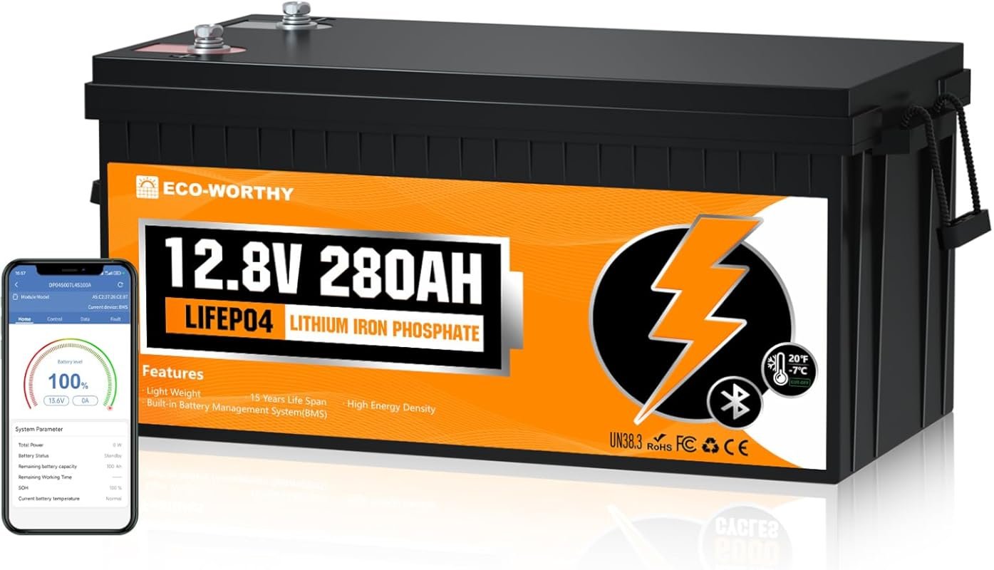 ECO-WORTHY 12V 280Ah LiFePO4 RV Battery with Bluetooth and 200A BMS fo