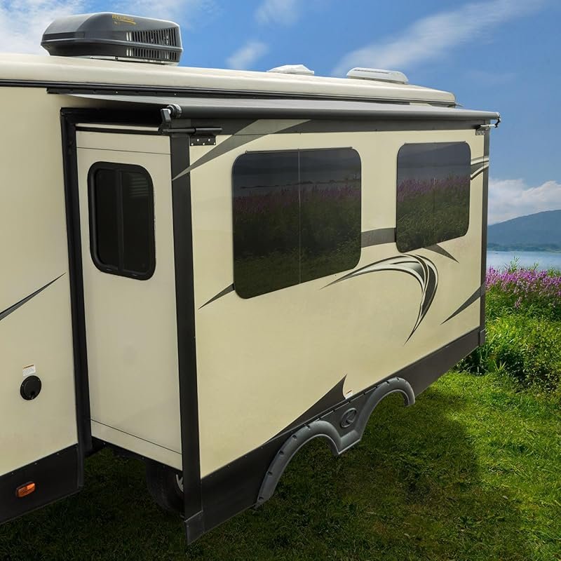 RecPro RV Slide Topper with Frame and Fabric 12 Foot 6 Inch Black