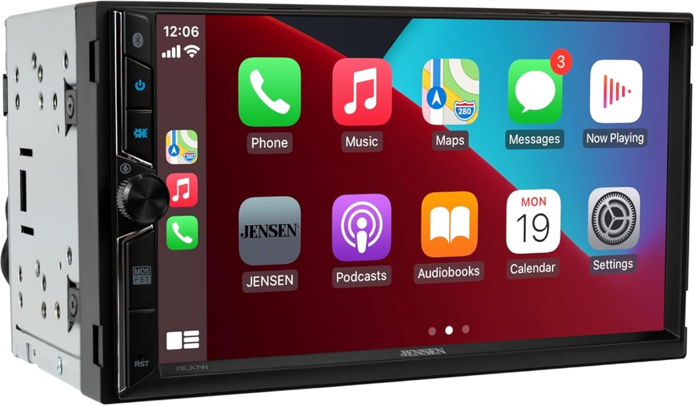 JENSEN J3CA7W 7-Inch Double DIN Car Stereo with Wireless CarPlay, Andr