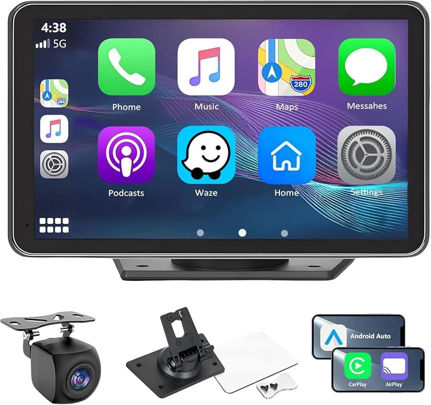 7-Inch Portable Car Stereo with Wireless Apple CarPlay, Android Auto, 