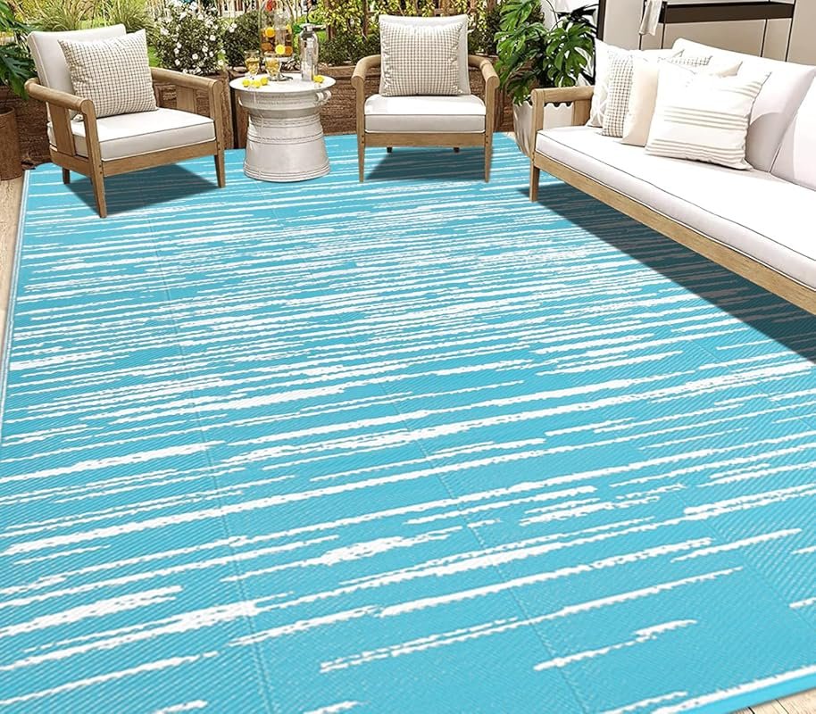 HEBE 9x12 Foot Waterproof Outdoor Rug for Campers, Reversible Plastic 