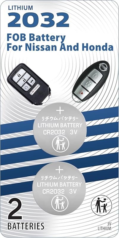 Two-Pack CR2032 Key Fob Battery for Honda and Nissan Models Including 