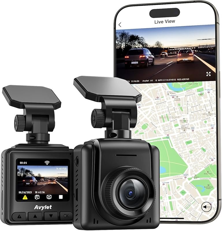 2K Dash Cam with WiFi App, External GPS, 1.5-inch IPS, WDR Night Visio
