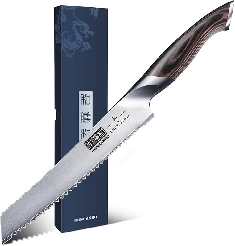HOSHANHO 8-Inch Bread Knife: Japanese High Carbon Stainless Steel Serr