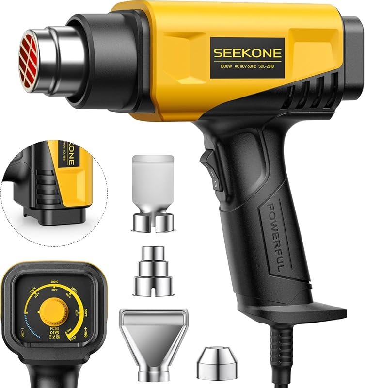 SEEKONE 1800W Compact Heat Gun with Variable Temperature, Two Speeds, 