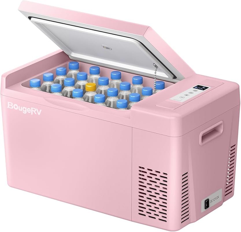 BougeRV Pink 23Quart Portable Refrigerator, 12 Volt Fridge 22L, Portab