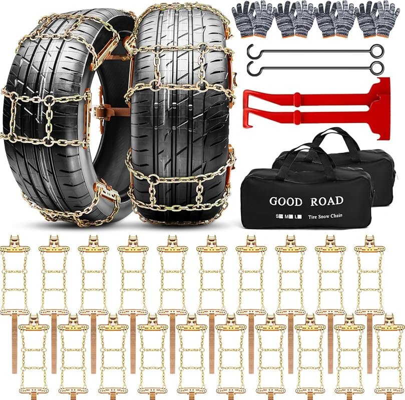 20-Pack for Full Vehicle 4 Tires, Adjustable Snow Chains for Tire Size