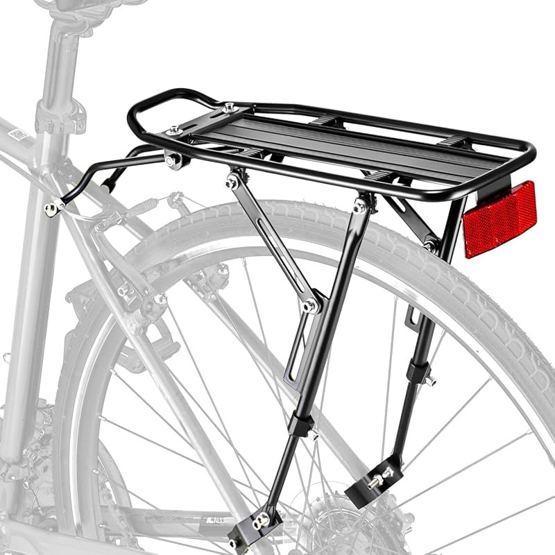 Universal Adjustable Touring Bike Rack with Reflective Panels and Extr