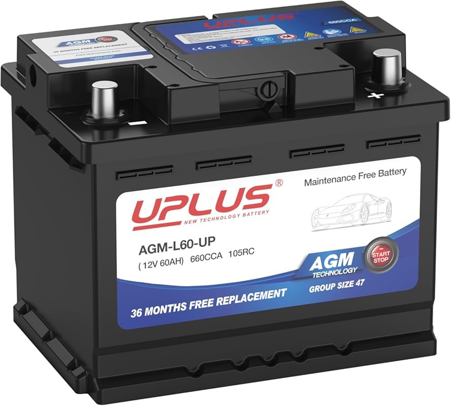 UPLUS BCI Group 47 AGM Automotive Battery, 12V 60Ah with 660 CCA and M