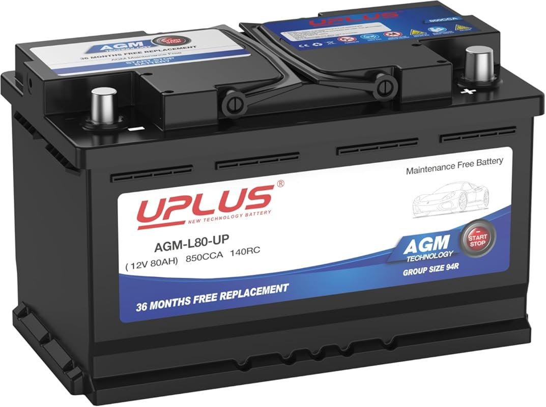 UPLUS AGM Group 94R battery features 850 CCA and 80AH capacity for rel